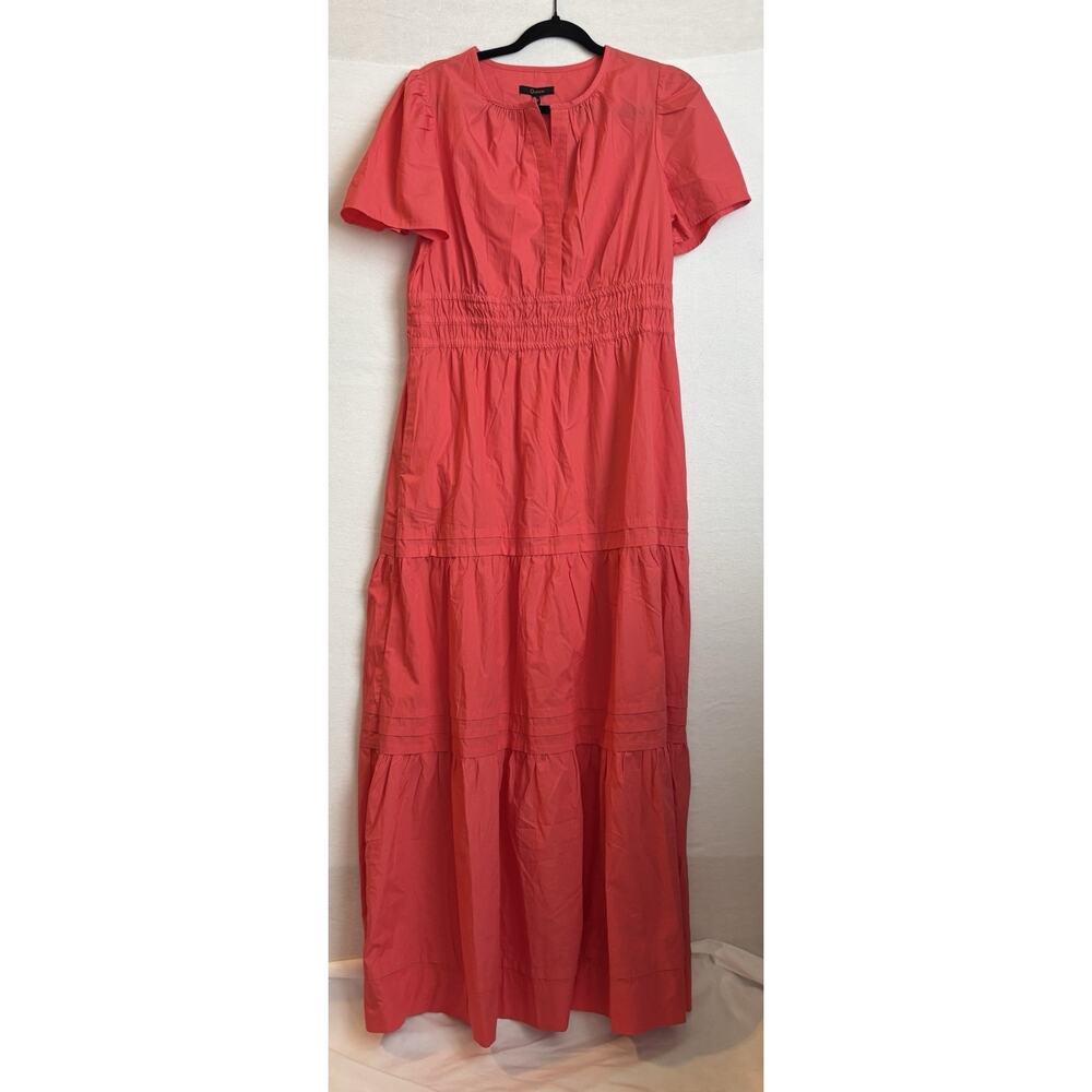 Quince 100% Organic Cotton Poplin Tiered Maxi Dress Spiced Coral Size M